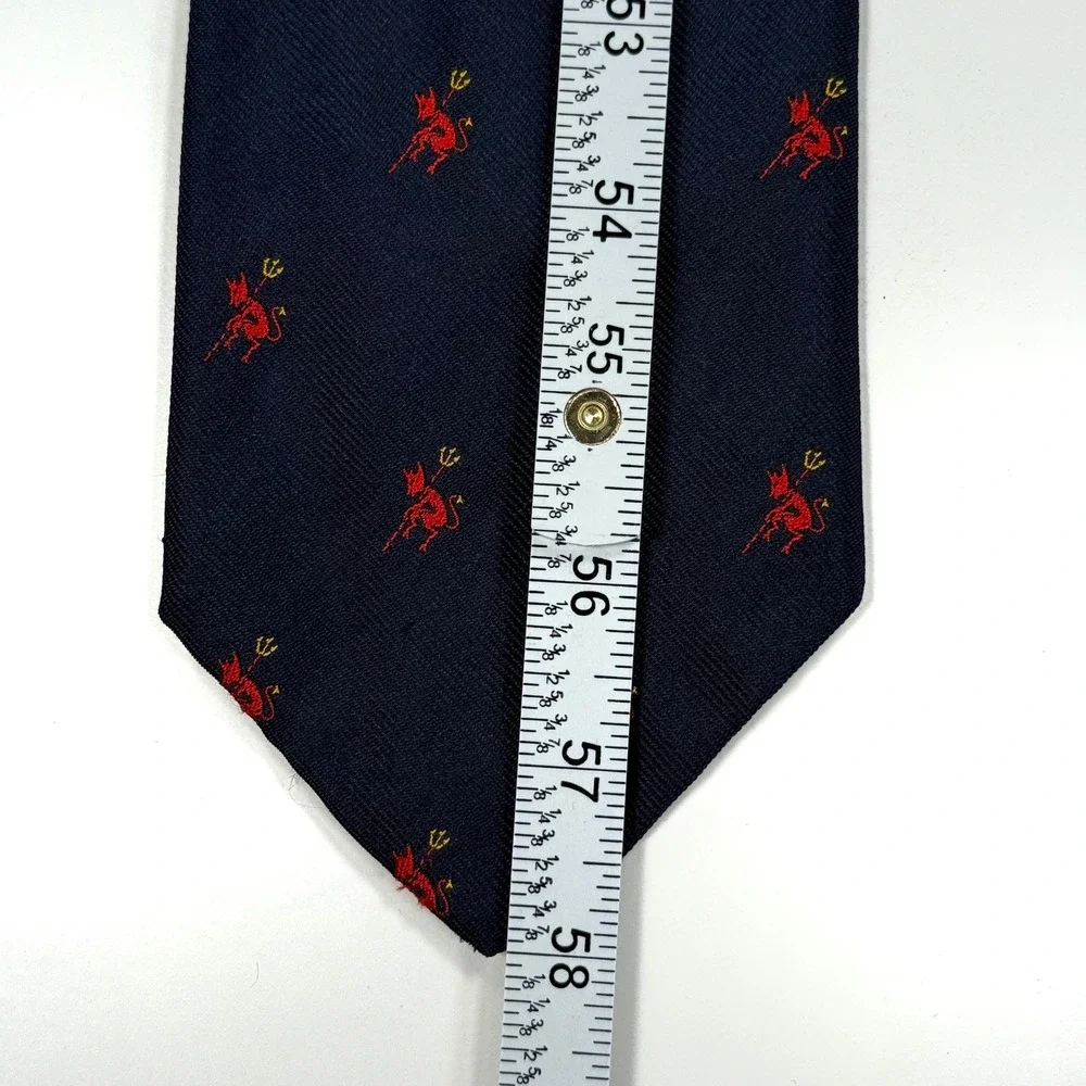 Vintage J Press Burlington Knot Navy Blue Silk Red Devil Embroidered Tie England